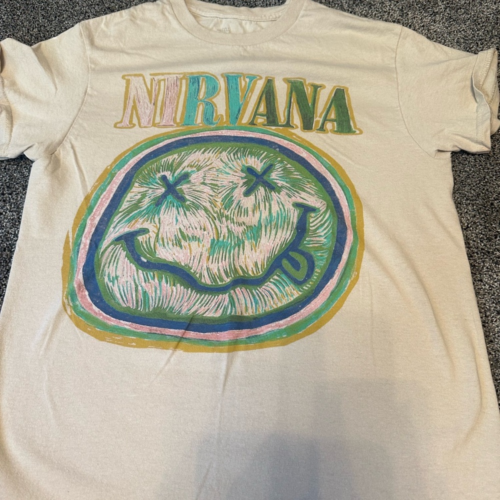 NIRVANA Cream Tee with Multicolor Graphic